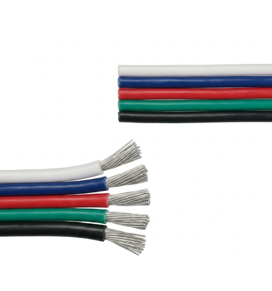 10m Câble RGBW 1,2mm² - 5 fils (16AWG), 12V-24V pour ruban LED