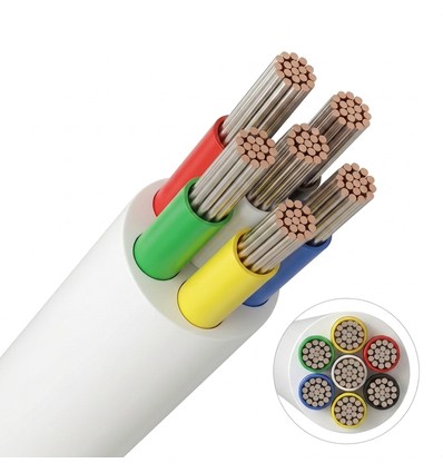 Câble RGB+CCT 5m, blanc rond - 6x0,35mm², 12V-24V pour ruban LED
