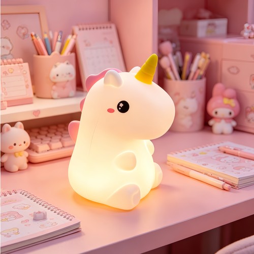 Veilleuse Licorne MOCHI en silicone souple - rechargeable, changement de couleur + blanc chaud