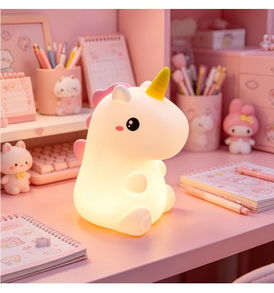 Veilleuse Licorne MOCHI en silicone souple - rechargeable, changement de couleur + blanc chaud