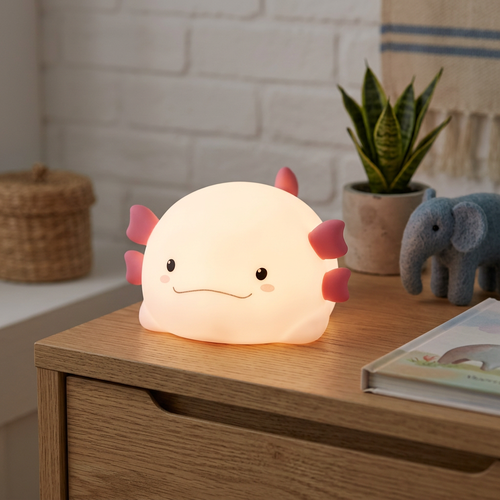 Veilleuse MOCHI Axolotl en silicone souple - rechargeable, changement de couleur + blanc chaud