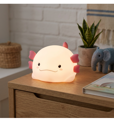 Veilleuse MOCHI Axolotl en silicone souple - rechargeable, changement de couleur + blanc chaud