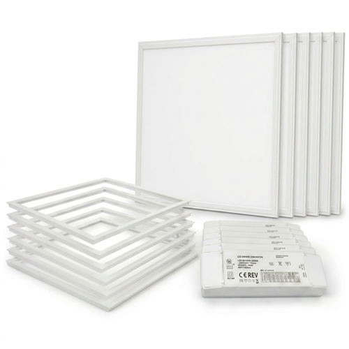 6 pcs. Panneau Troldtekt + cadre à ressort - Hauteur: 12,5mm, UGR19, 60x60, driver dimmable