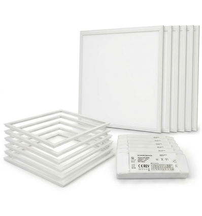 6 pcs. Panneau Troldtekt + cadre à ressort - Hauteur: 12,5mm, UGR19, 60x60, driver dimmable
