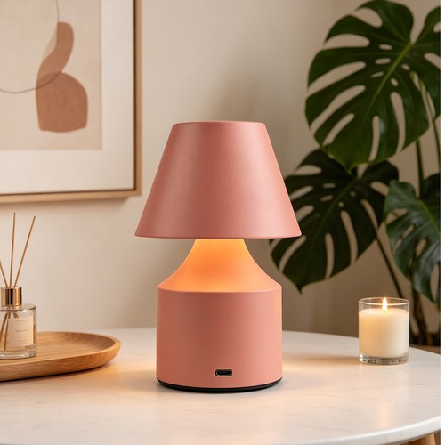 Lampe de table LED rechargeable - Rose, tactile dimmable, 3-en-1, IP20