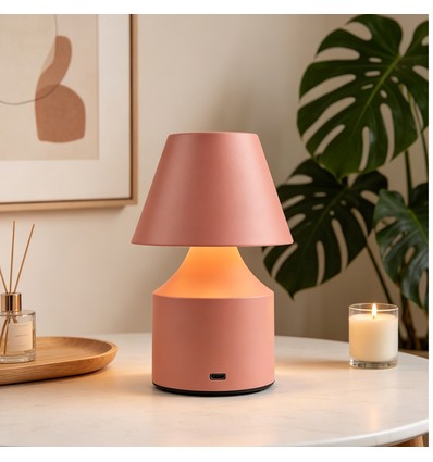 Lampe de table LED rechargeable - Rose, tactile dimmable, 3-en-1, IP20