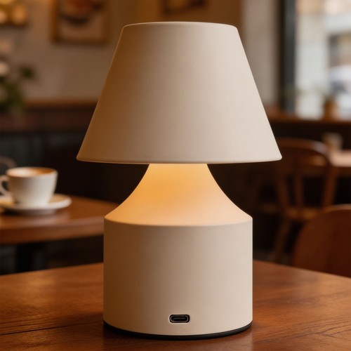 Lampe de table LED rechargeable - Crème, tactile dimmable, 3-en-1, IP20