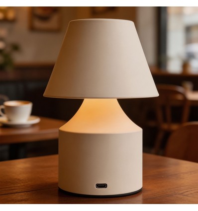 Lampe de table LED rechargeable - Crème, tactile dimmable, 3-en-1, IP20