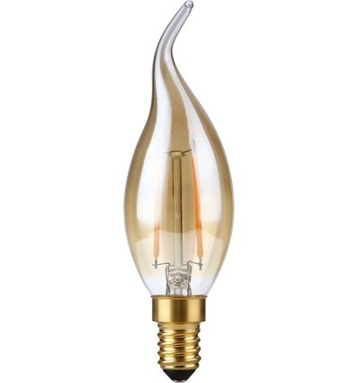 Ampoule LED flamme coup de vent E14 2W dimmable - C35, filament, 2200K, verre doré
