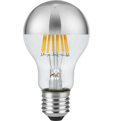Ampoule LED E27 6,5W dimmable - Calotte argentée, A60, filament, 2500K, finition argent