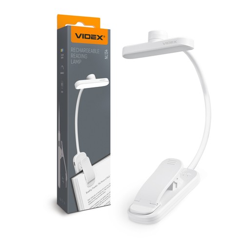 Lampe de lecture LED rechargeable blanche - Portable, bras flexible