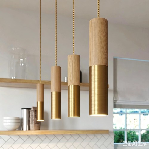 Douille & rosace, Designer - Aspect bois et or, câble 2m