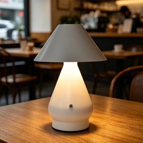 Lampe de table LED rechargeable - Blanc, Ø16cm, H 21,5cm, tactile dimmable, 3en1, IP20