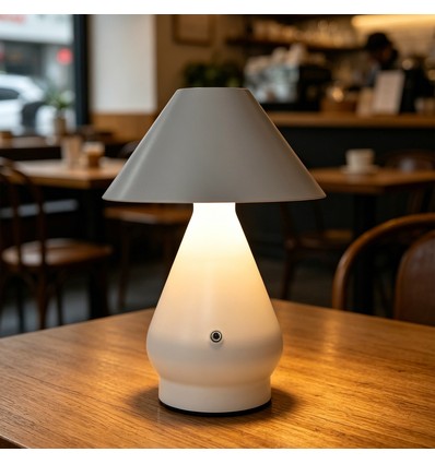 Lampe de table LED rechargeable - Blanc, Ø16cm, H 21,5cm, tactile dimmable, 3en1, IP20