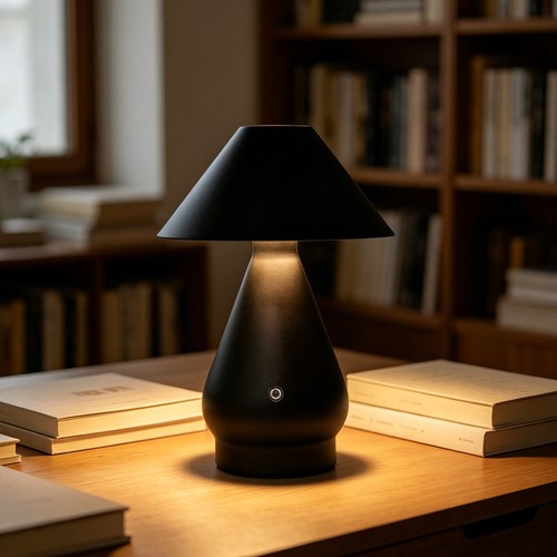 Lampe de table LED rechargeable - Noir, Ø16cm, h 21,5cm, tactile dimmable, 3en1, IP20