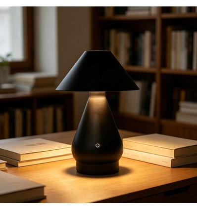 Lampe de table LED rechargeable - Noir, Ø16cm, h 21,5cm, tactile dimmable, 3en1, IP20