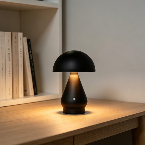 Lampe de table LED rechargeable - Noir, Ø15cm, H 22cm, tactile dimmable, 3-en-1, IP20
