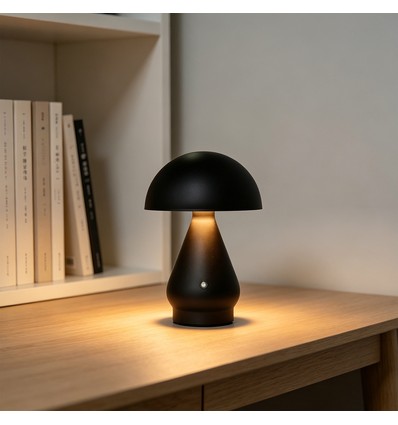 Lampe de table LED rechargeable - Noir, Ø15cm, H 22cm, tactile dimmable, 3-en-1, IP20