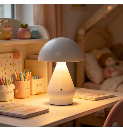 Lampe de table LED rechargeable - Blanc, Ø15cm, H22cm, tactile dimmable, 3en1, IP20
