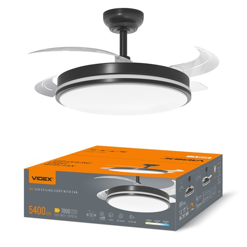 Plafonnier LED 60W avec ventilateur - CCT, noir, télécommande incluse