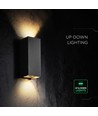 Applique murale LED V-Tac 10W 3-en-1 - Noir, IP65, haut/bas, source incluse