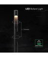 Borne LED V-Tac 11W - Noir, IP65, 3000K, puce Cree, garantie 6 ans