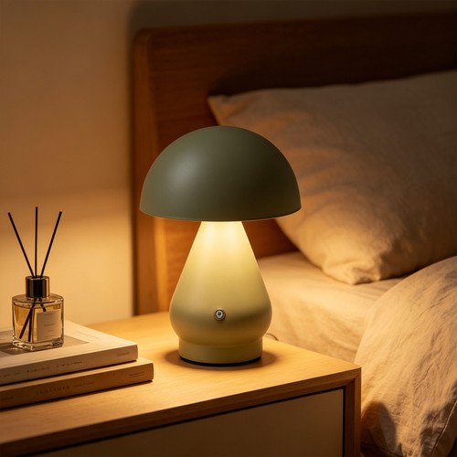 Lampe de table LED rechargeable - Vert, Ø15cm, H22cm, tactile dimmable, 3en1, IP20