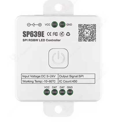 Contrôleur ruban LED RGBW+IC SPI - Effet dynamique, Bluetooth, 12V/24V, SP639E