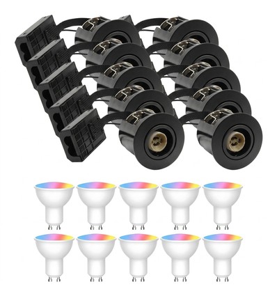 Lot de 10 spots encastrables Zigbee Inno88 - Avec ampoules GU10 compatibles Hue, noir, IP44, spécial isolation