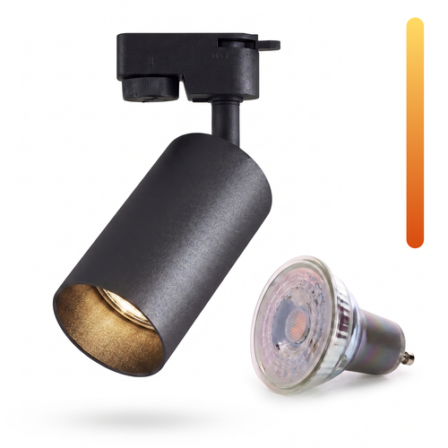 Dim to warm GU10 rail spot - Inclus avec ampoule 6W Dimtowarm, Noir, Monophasé, 1F2W