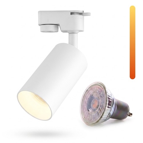 Dim to warm GU10 rail spot - Inclus avec ampoule 6W Dimtowarm, Blanc, 1 circuit, 1F2W