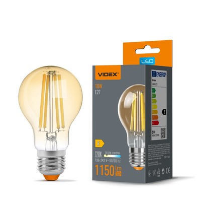 Ampoule LED filament E27 10W - A60, blanc très chaud, verre ambré
