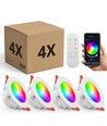 Lot de 4 downlights Smart Home RGB+CCT - LED 5W, Bluetooth, télécommande
