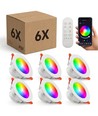 Lot de 6 spots LED RGB+CCT Smart Home - 5W, Bluetooth, télécommande, compatible Google Home et Alexa