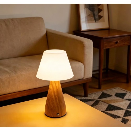 Lampe de table LED rechargeable - Bois, tactile dimmable, 3en1, IP20