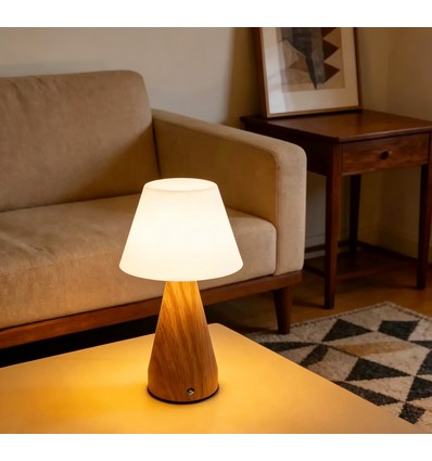 Lampe de table LED rechargeable - Bois, tactile dimmable, 3en1, IP20