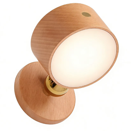 Applique murale rechargeable 4W - IP20, Ronde, Aspect bois, rotative à 360°, source incluse