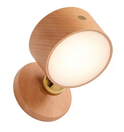 Applique murale rechargeable 4W - IP20, Ronde, Aspect bois, rotative à 360°, source incluse