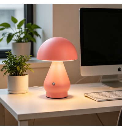Lampe de table LED rechargeable - Rose, Ø15cm, H 22cm, tactile dimmable, 3en1, IP20