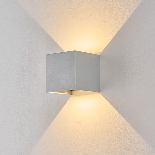 Applique 6W CUBIC PRO - IP65, gris argent, repiquable, réglable, carrée, haut/bas, intérieur/extérieur, source incluse