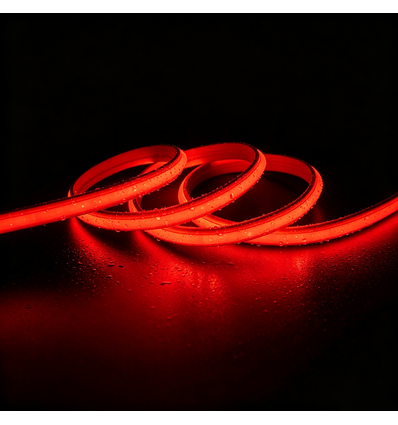 5m 9W/m Rouge Slim COB strip - 230V, IP67 étanche, 296 LED, sécable tous les 10cm