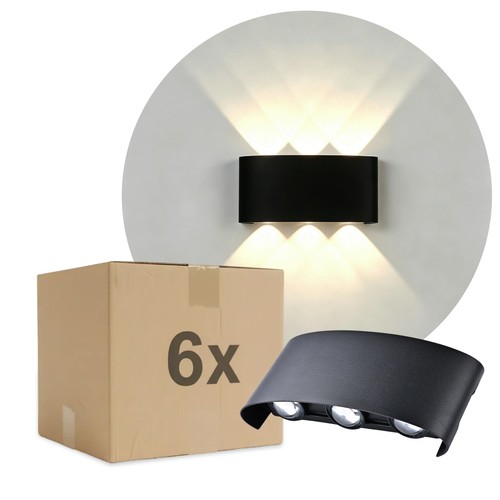Lot de 6 appliques 6W CURVE - IP65, noir, haut/bas, extérieur, source incluse