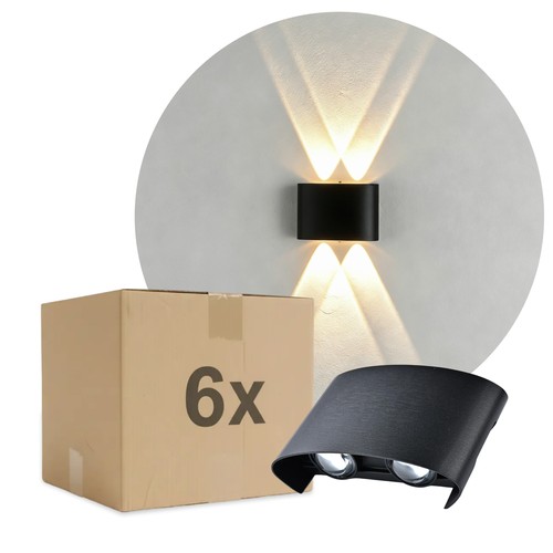 Lot de 6 appliques murales 4W CURVE - IP65, noir, haut/bas, extérieur, avec source