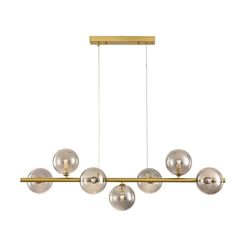 Siena 7xG9 suspension laiton/fumé - 90cm, verre fumé, avec suspension par câble, sans source lumineuse