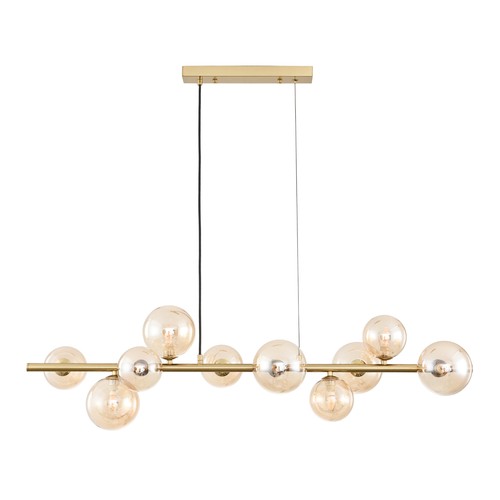 Suspension Lucca 10xG9 laiton/ambre - 98cm, verre ambré, avec suspension par câble, sans source lumineuse