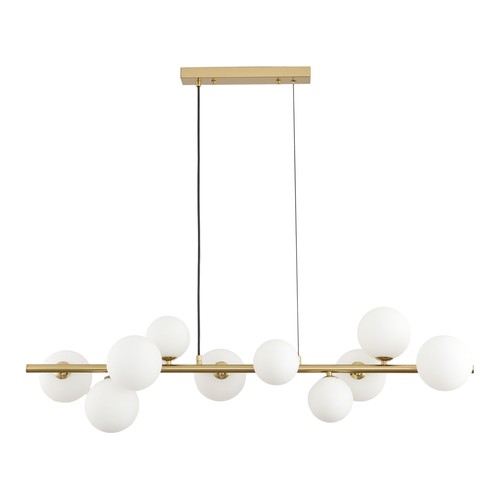 Lucca 10xG9 suspension laiton/blanc - 98cm, verre mat blanc, avec suspension par câble, sans ampoule