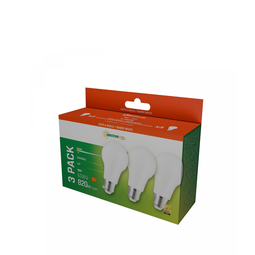 Pack de 3 ampoules LED E27 9W - Blanc chaud