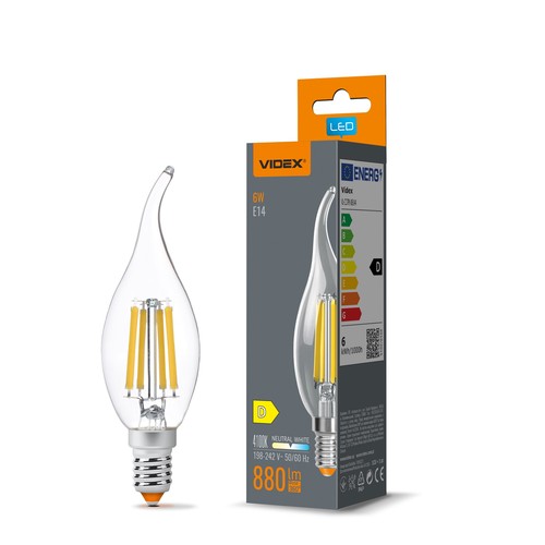 Ampoule LED flamme E14 6W filament - C37, blanc neutre