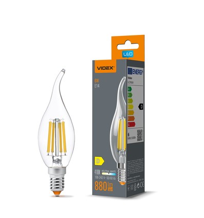 Ampoule LED flamme E14 6W filament - C37, blanc neutre