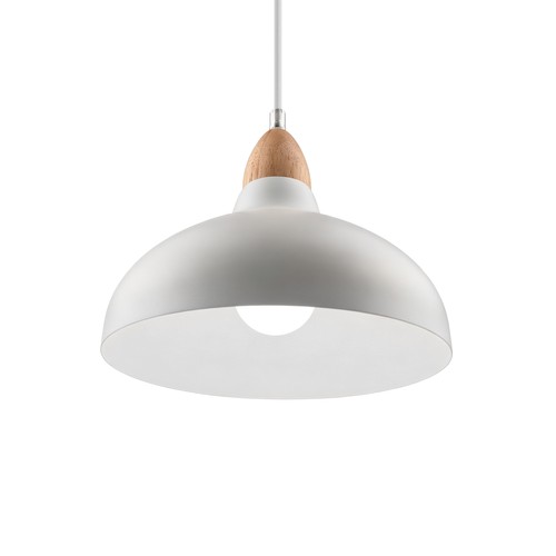 Suspension BIRK Blanc Ø19cm - Douille E27, câble 2m, métal / bois